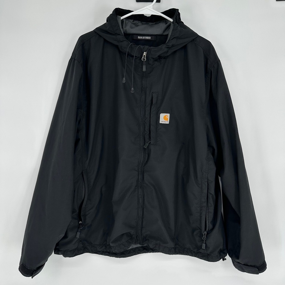 Carhartt Rain Defender Black Relaxed Fit Hooded Jacket Mens 2XL OJ4671-M
